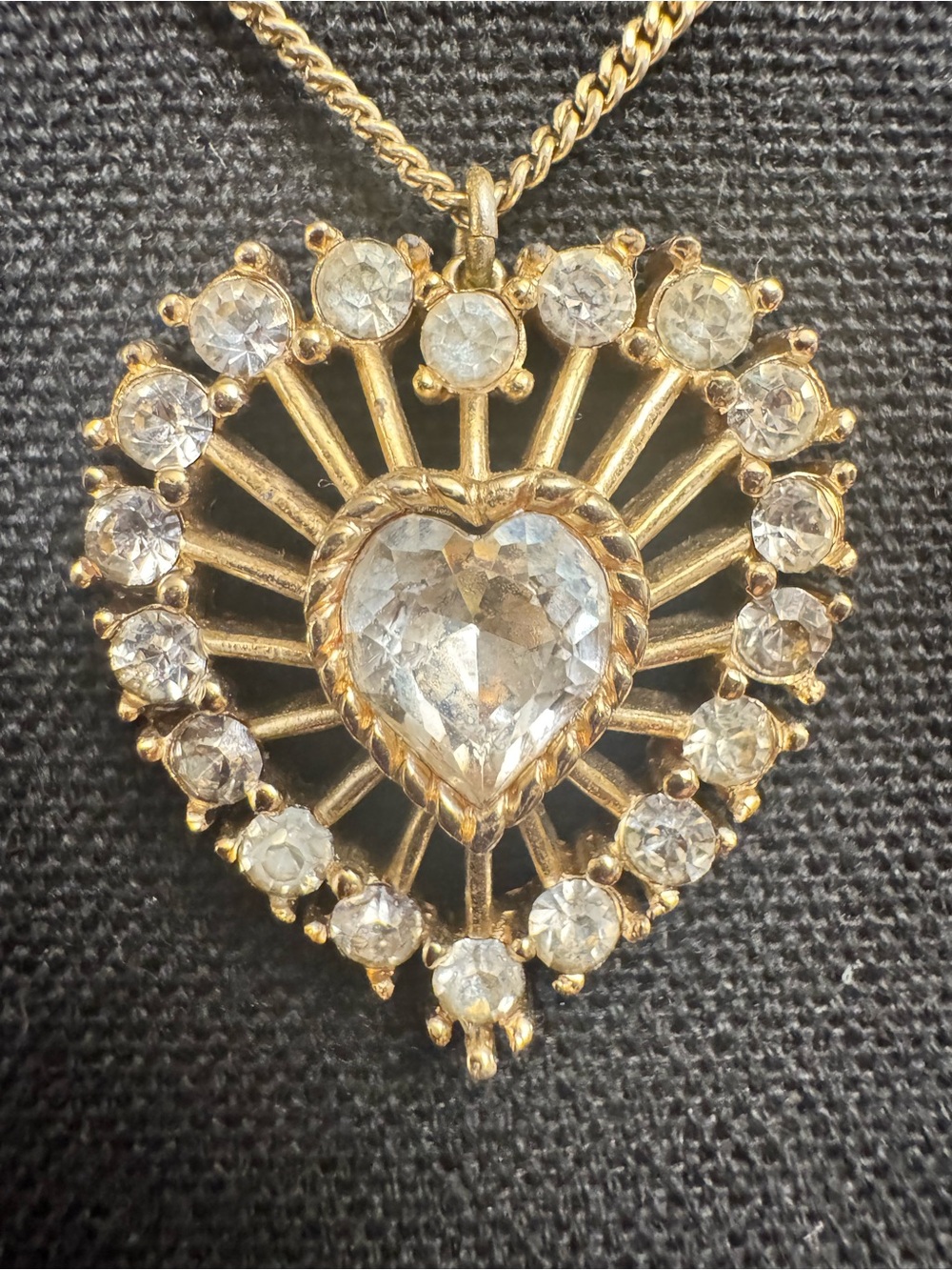 Gold Heart Pendant Necklace with Radiant Crystal Accents